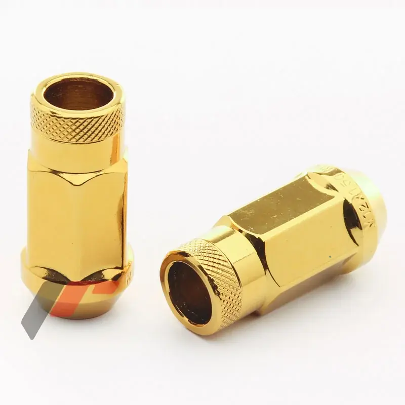 Toppris - M12x1,25 Hjulmøtrik Guld Åben Lang - 20 stk + Adapter