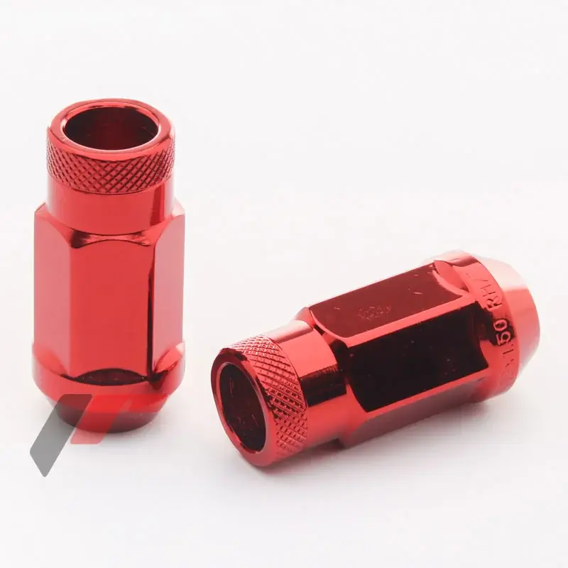 M12x1,25 Hjulmøtrik Rød Åben Lang - 20 stk + Adapter - Skarp pris