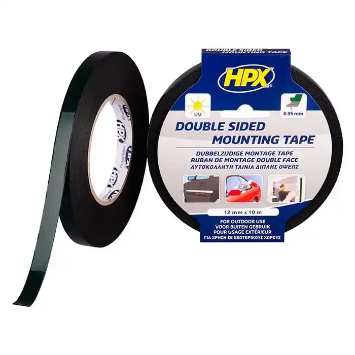 Hurtig forsendelse - HPX dobbeltklæbende tape sort, 12mm x 10m