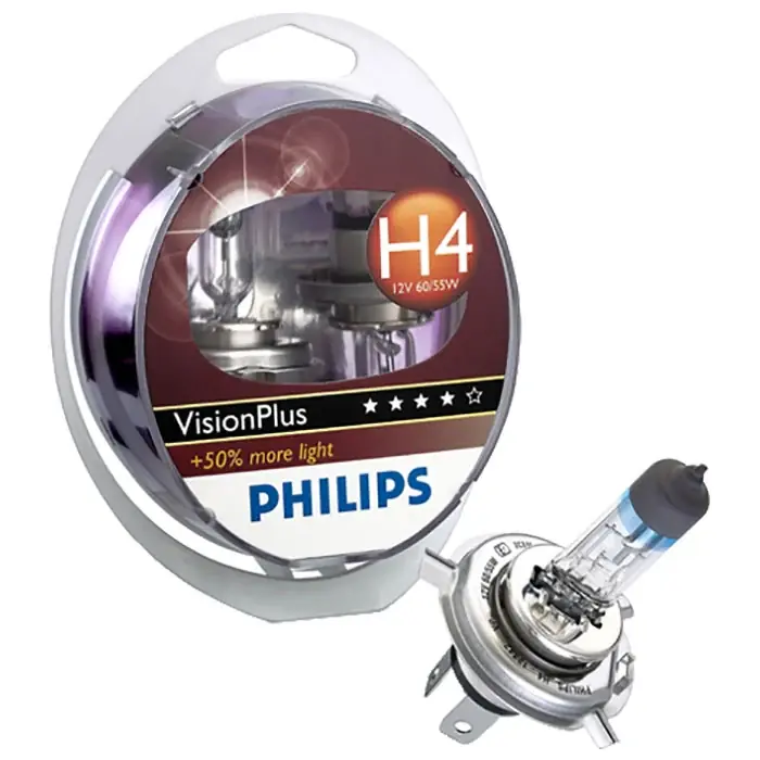 Klar til afsendelse - Philips Visionplus H4 55W 12V + 60% - Sæt
