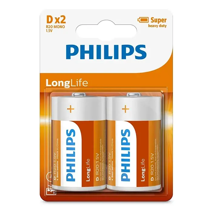 Tilgængelig nu - Philips Longlife D batteri 2 stk.