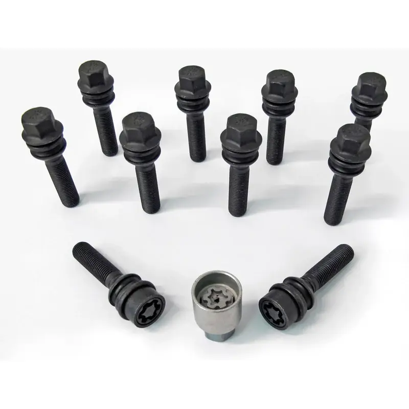 Udsalg | H&R, Wheel bolt Set Round-Head with movable cone R14 M14x1.50 - længde 54mm - Black - 10 pcs - incl. wheel-locks