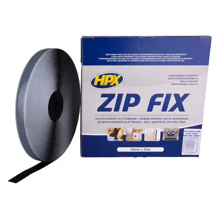 Kun kort tid - HPX HPX zip fix velcro tape sort, 20mm x25m (hook)