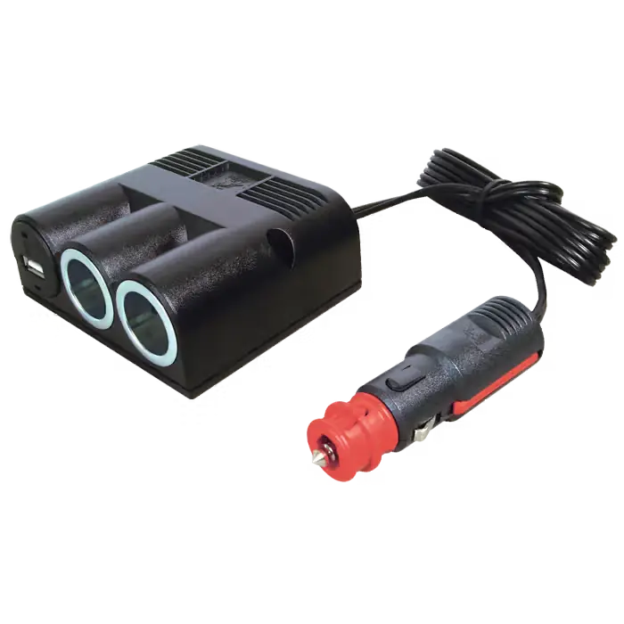 PROCAR Strømudtag 1->2 + USB-A med ledning | Nedsat pris