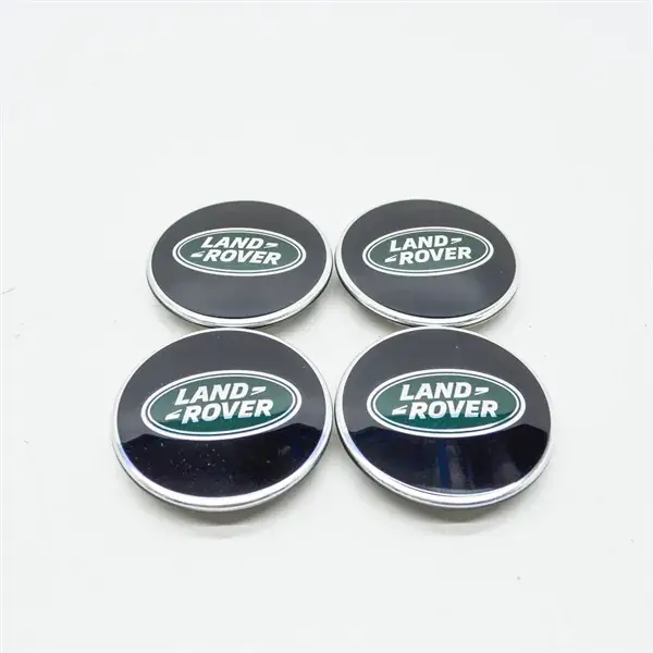 Tilbud - Land Rover selvvendende hjul center kapsel sort med krom kant og mørkegrønt LAND ROVER logo - 4 STK